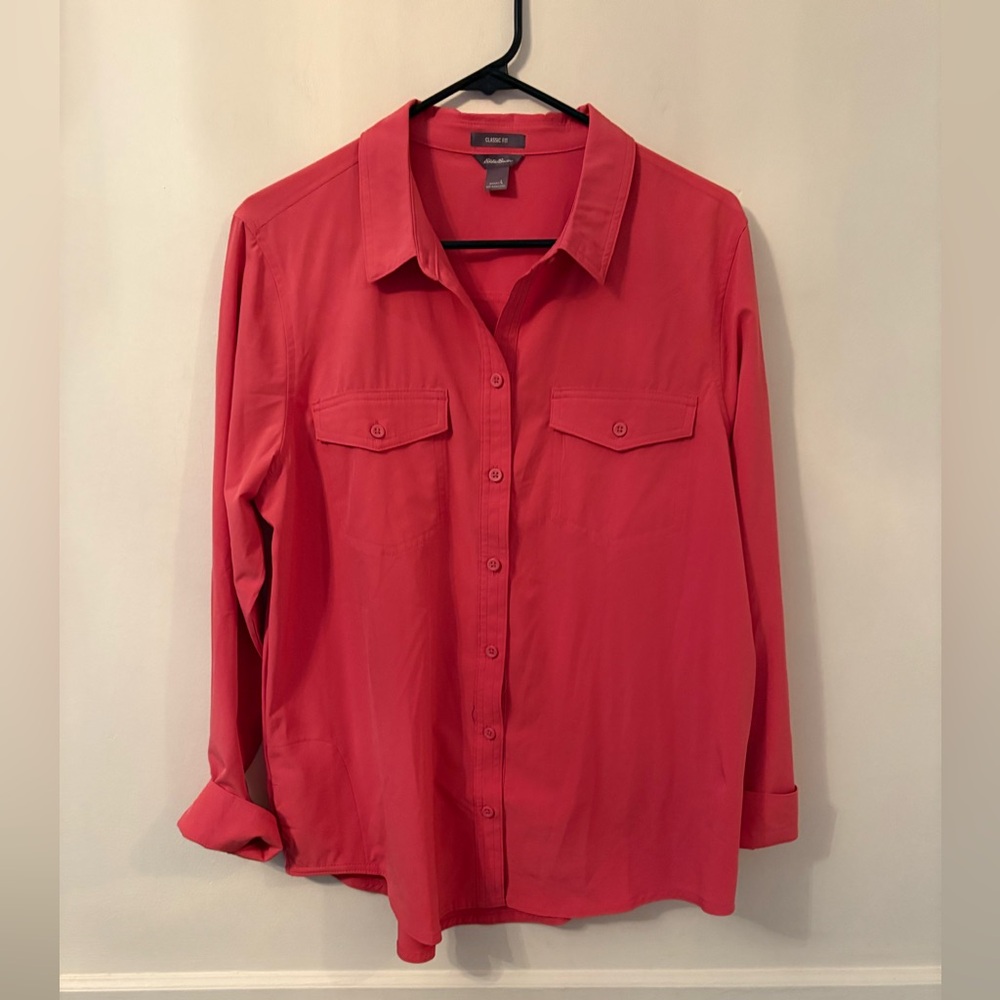 Eddie Bauer Women’s Classic Fit Button Front Blouse -Coral Color-Sz L